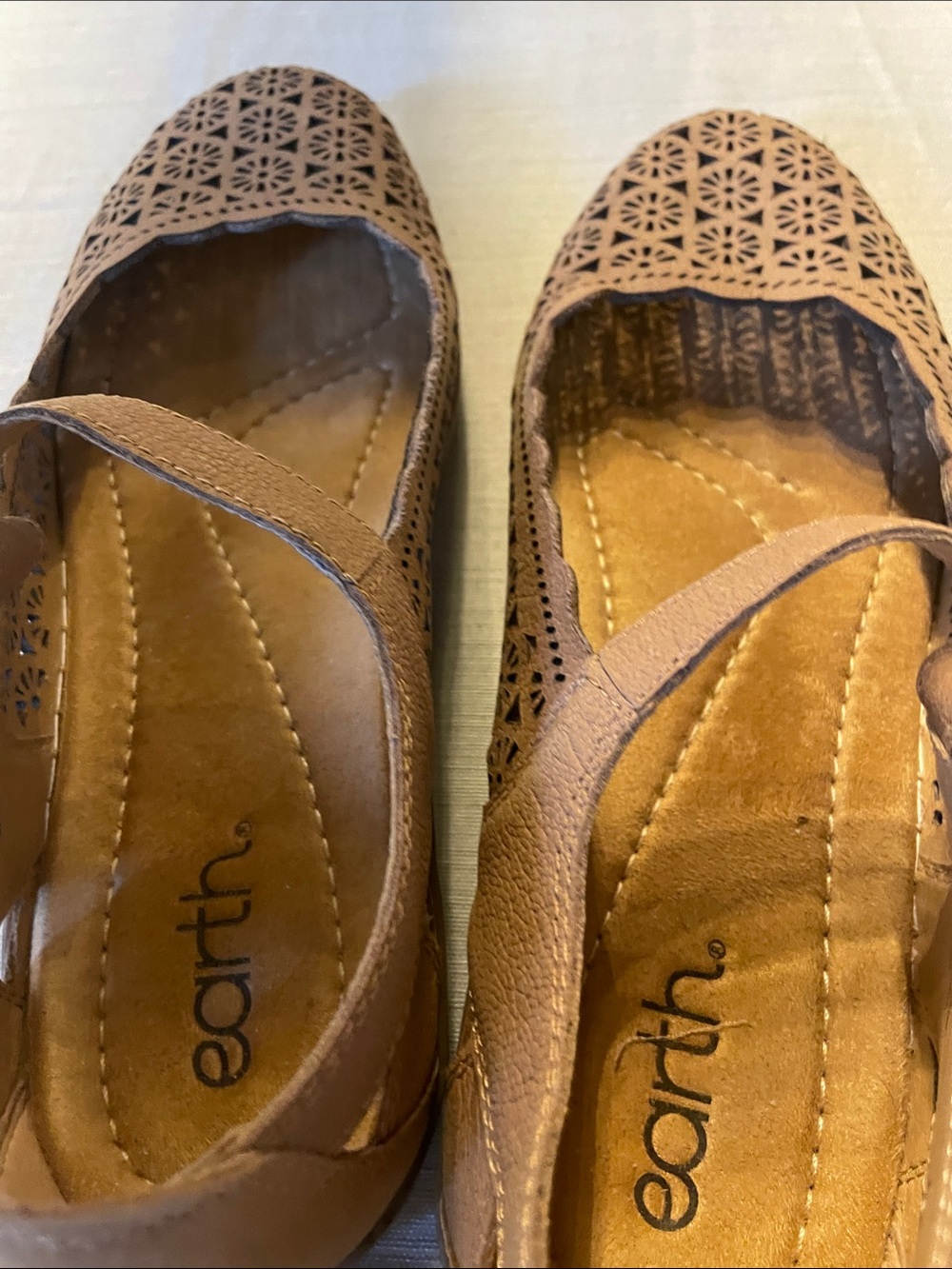 Earth Brown Laser-Cut Mary Jane Flats - Picture 8 of 11